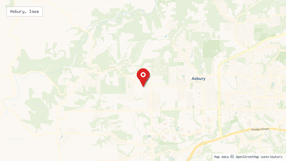 Street map of Asbury, Iowa with location pin