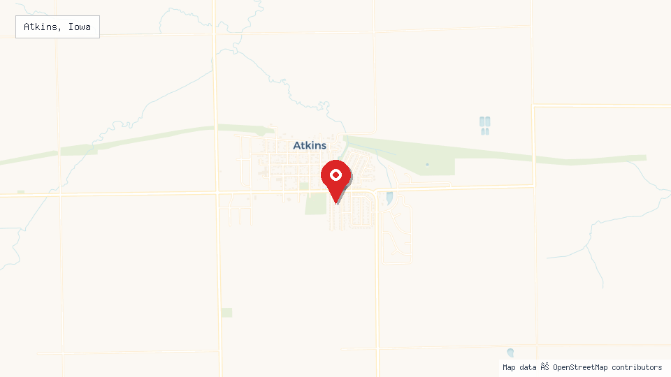 Street map of Atkins, Iowa with location pin