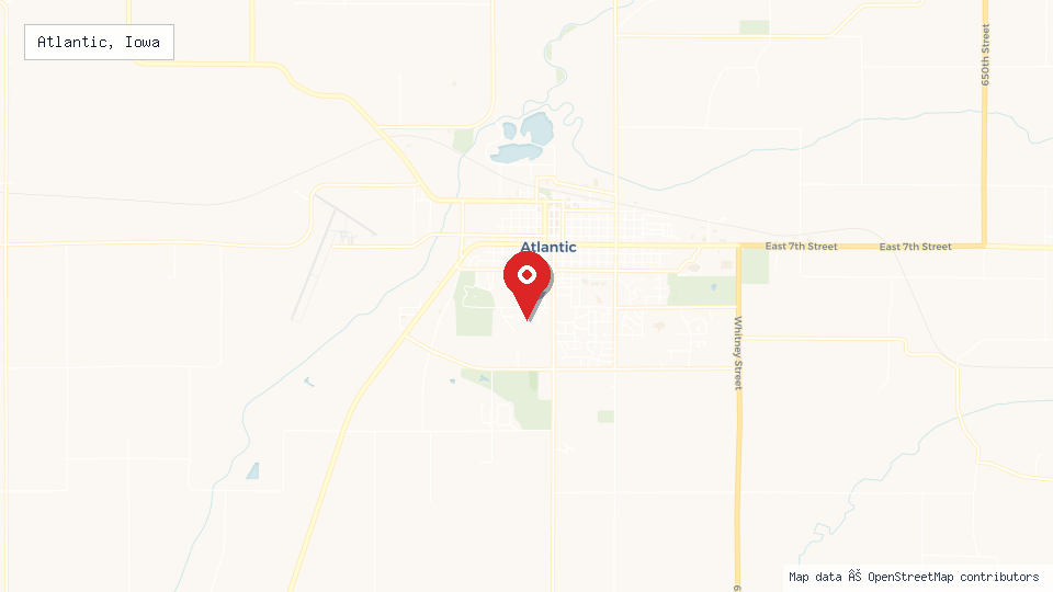 Street map of Atlantic, Iowa with location pin