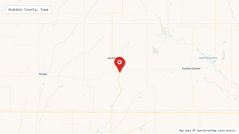 Street map of Audubon County, Iowa with location pin
