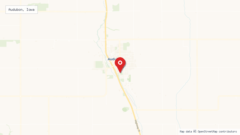 Street map of Audubon, Iowa with location pin