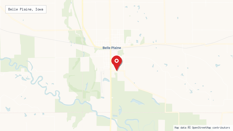 Street map of Belle Plaine, Iowa with location pin