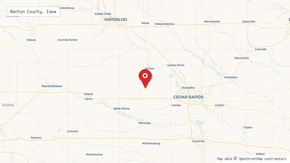 Street map of Benton County, Iowa with location pin
