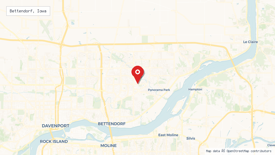 Street map of Bettendorf, Iowa with location pin