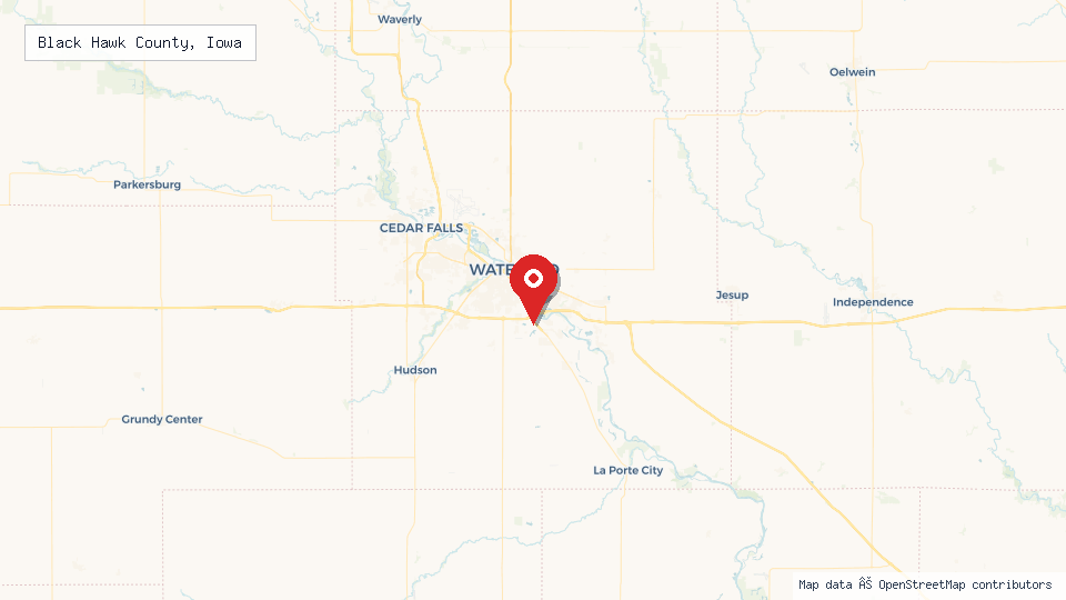 Street map of Black Hawk County, Iowa with location pin