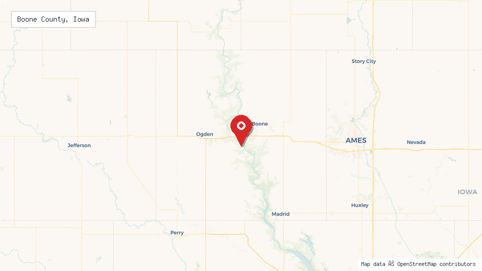 Street map of Boone County, Iowa with location pin