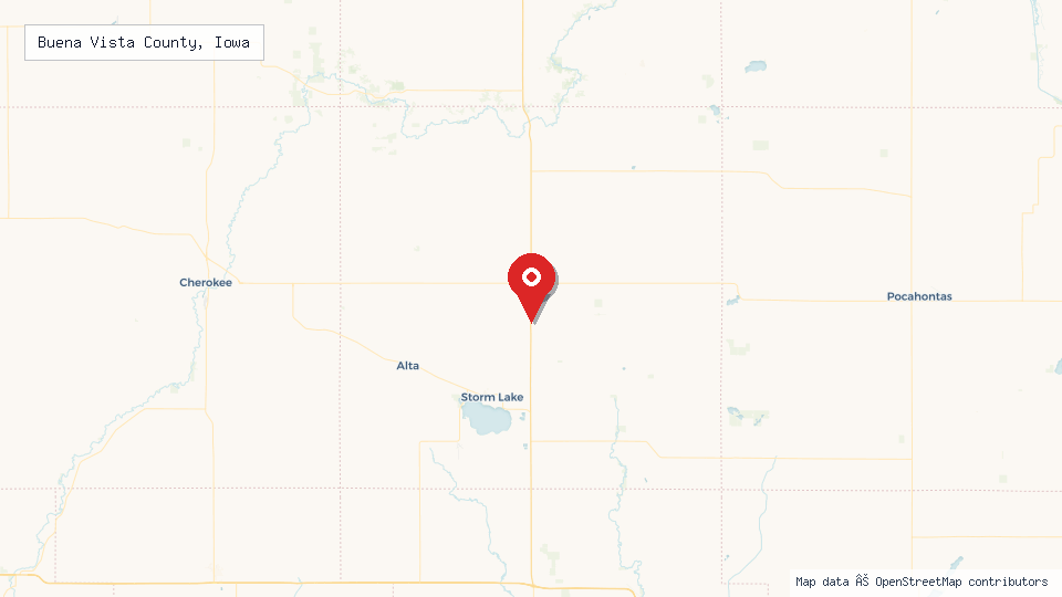 Street map of Buena Vista County, Iowa with location pin