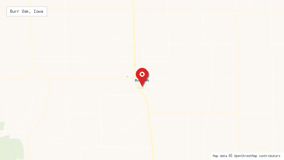 Street map of Burr Oak, Iowa with location pin