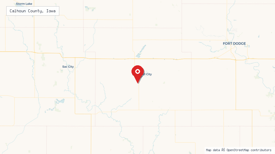 Street map of Calhoun County, Iowa with location pin