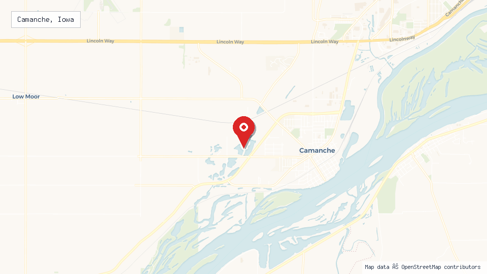 Street map of Camanche, Iowa with location pin