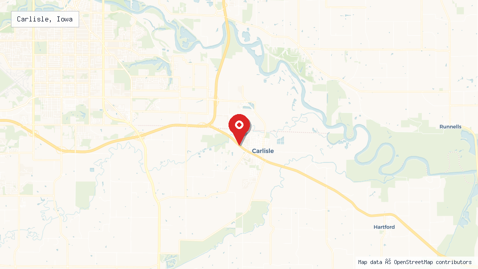 Street map of Carlisle, Iowa with location pin