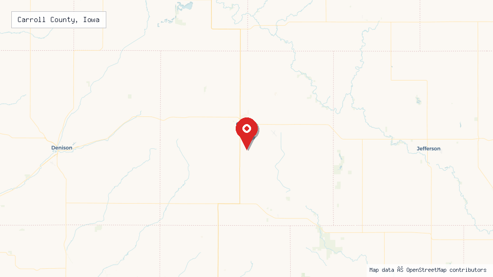 Street map of Carroll County, Iowa with location pin