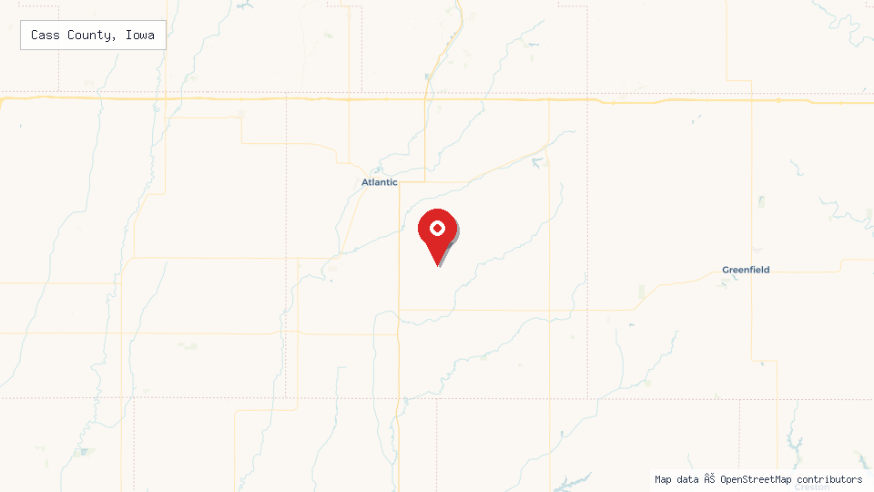 Street map of Cass County, Iowa with location pin
