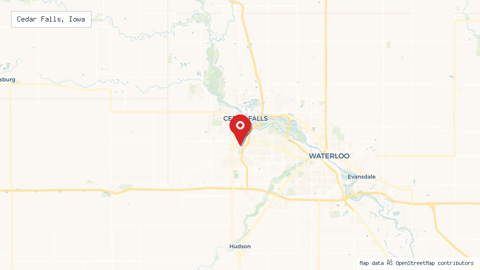 Street map of Cedar Falls, Iowa with location pin