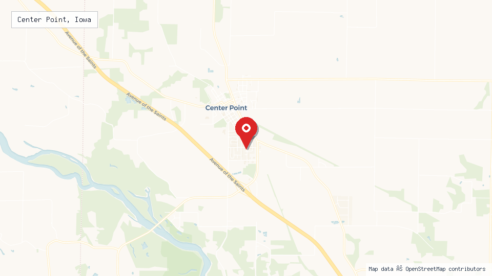 Street map of Center Point, Iowa with location pin
