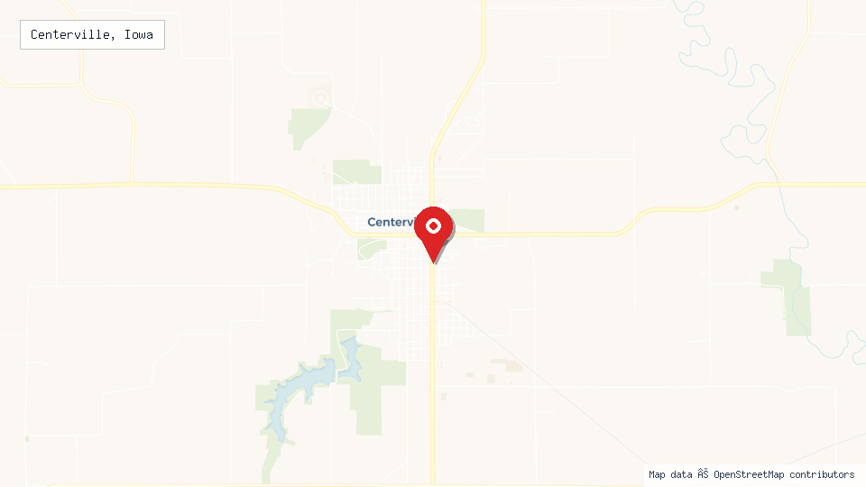 Street map of Centerville, Iowa with location pin