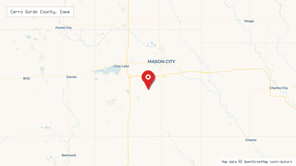 Street map of Cerro Gordo County, Iowa with location pin