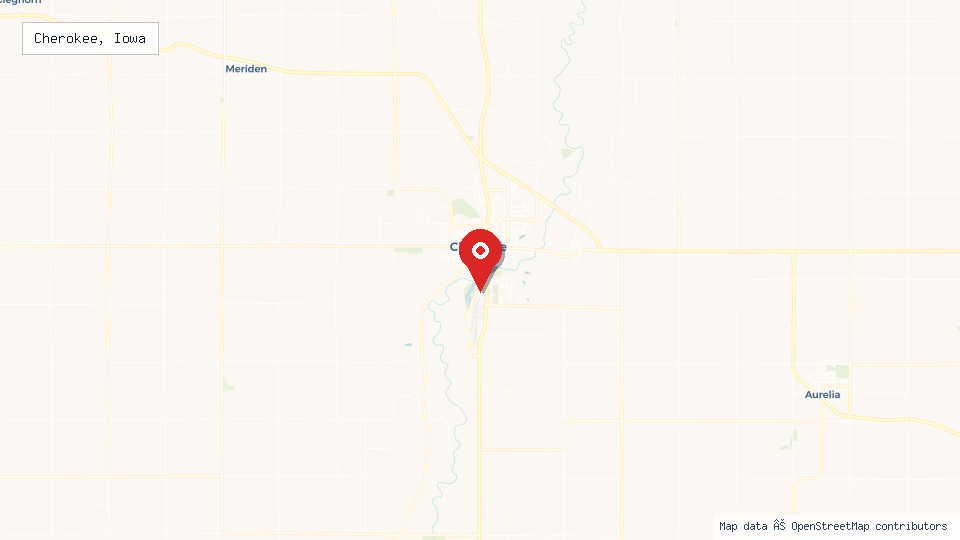 Street map of Cherokee, Iowa with location pin