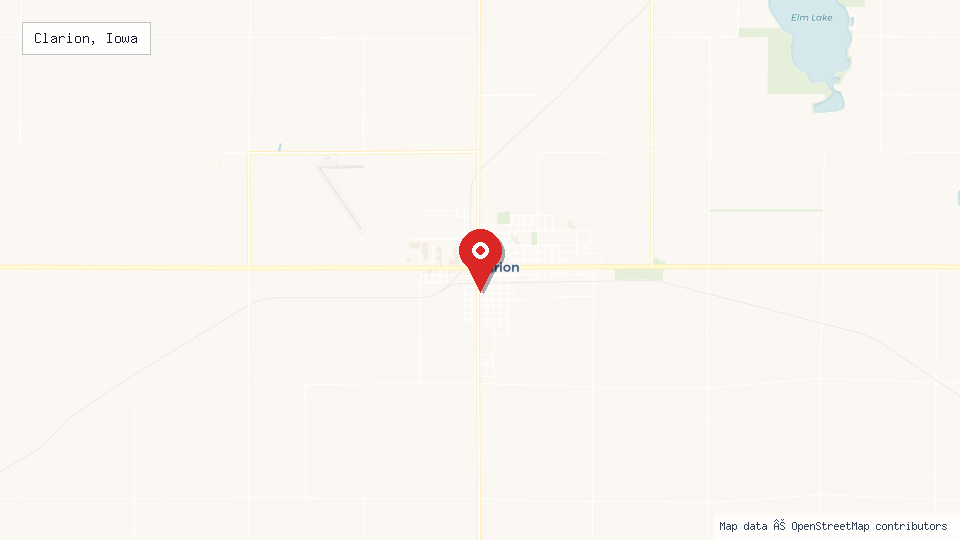 Street map of Clarion, Iowa with location pin