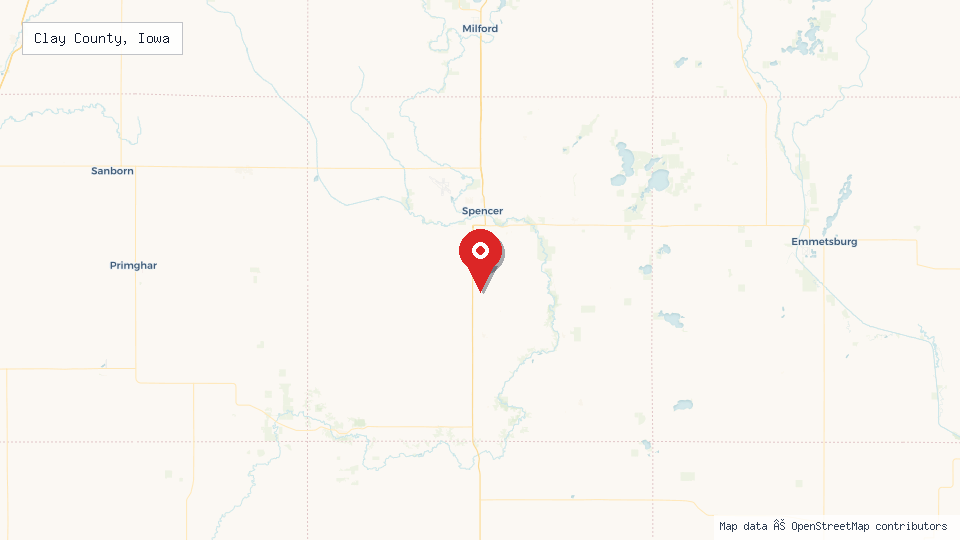 Street map of Clay County, Iowa with location pin