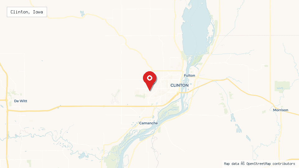 Street map of Clinton, Iowa with location pin