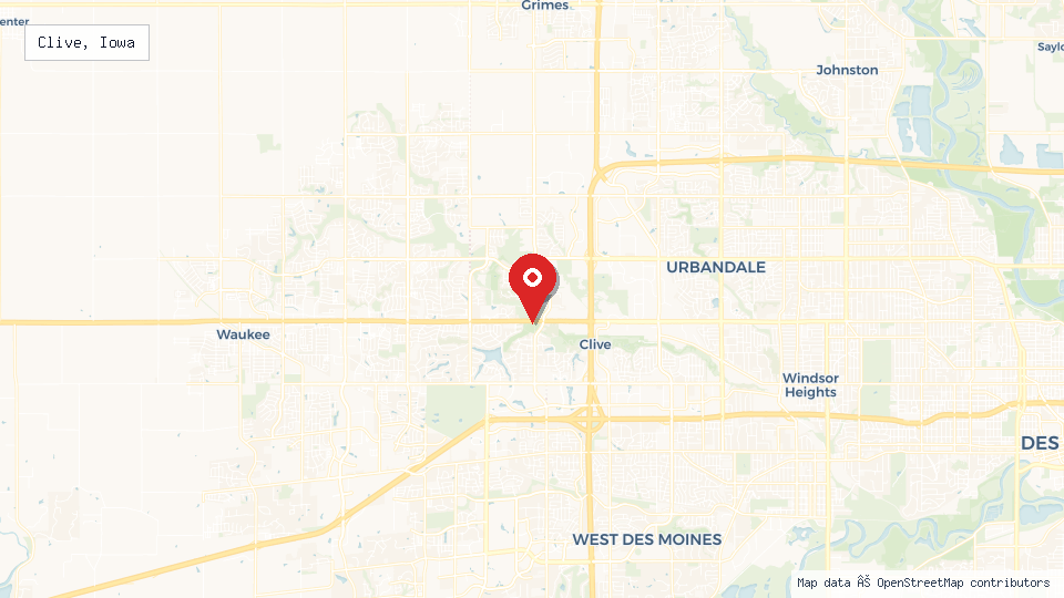 Street map of Clive, Iowa with location pin