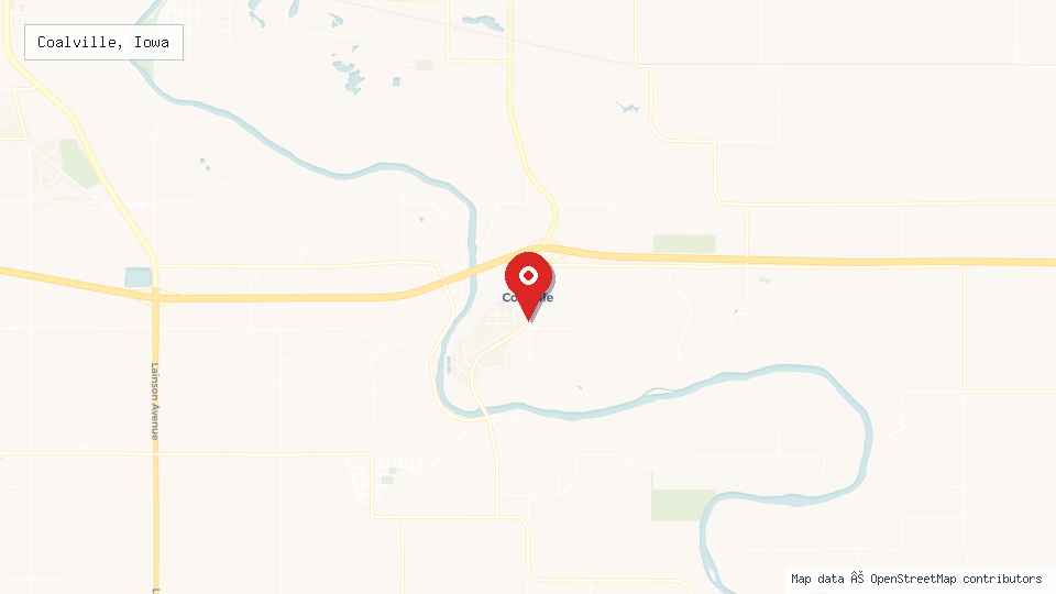 Street map of Coalville, Iowa with location pin