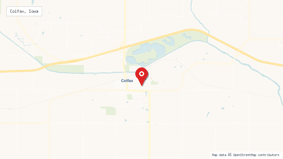 Street map of Colfax, Iowa with location pin