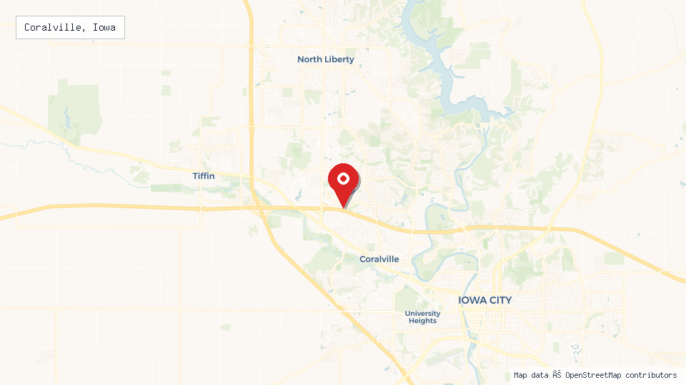 Street map of Coralville, Iowa with location pin