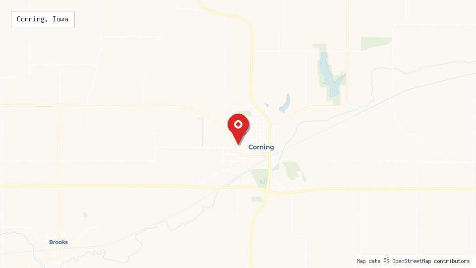 Street map of Corning, Iowa with location pin