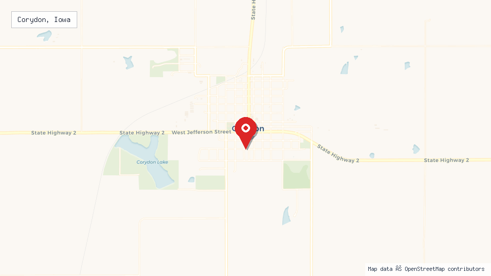 Street map of Corydon, Iowa with location pin