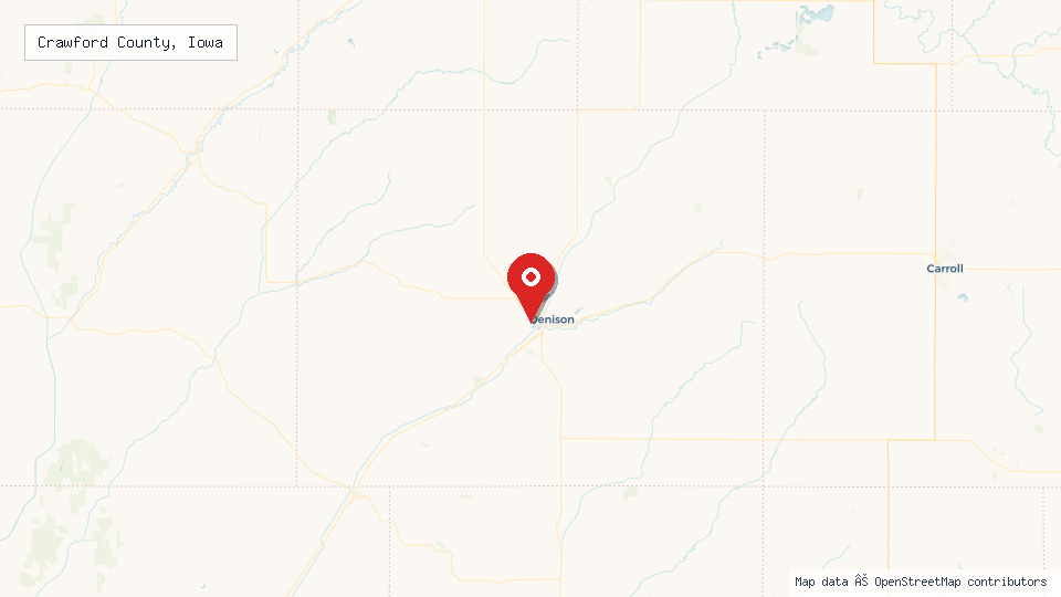 Street map of Crawford County, Iowa with location pin