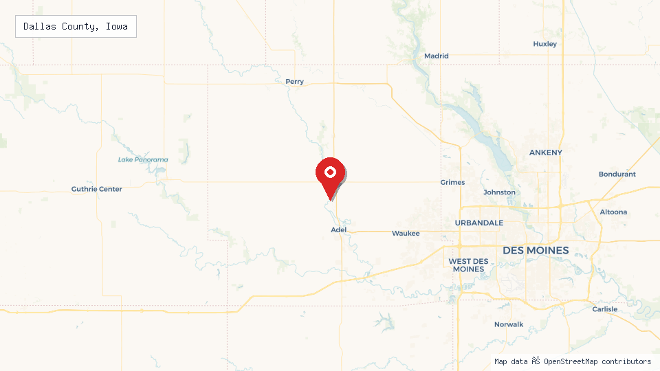 Street map of Dallas County, Iowa with location pin