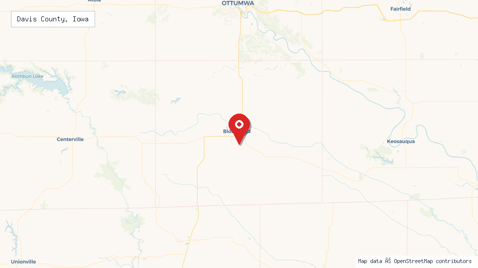 Street map of Davis County, Iowa with location pin