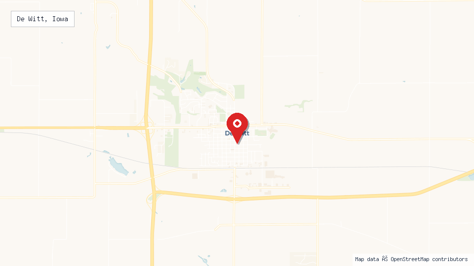Street map of De Witt, Iowa with location pin