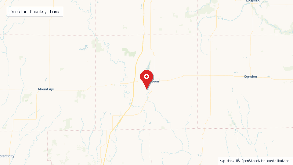 Street map of Decatur County, Iowa with location pin