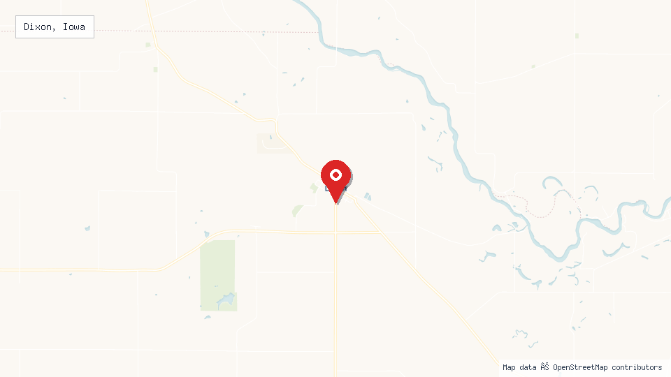 Street map of Dixon, Iowa with location pin