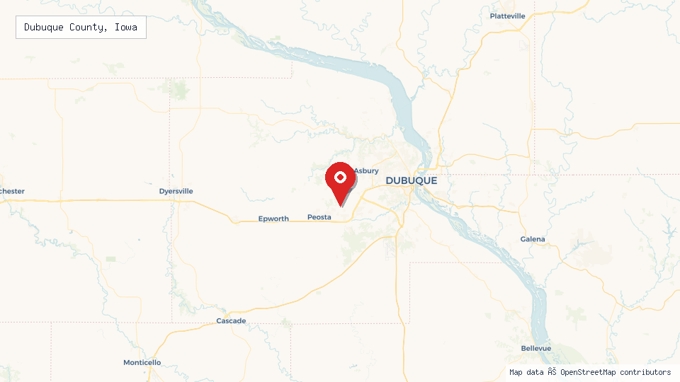 Street map of Dubuque County, Iowa with location pin