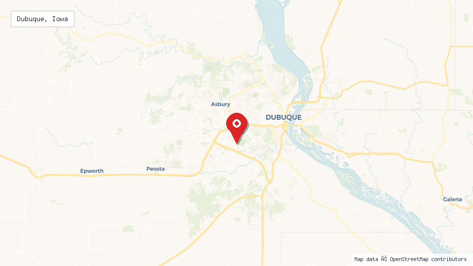Street map of Dubuque, Iowa with location pin