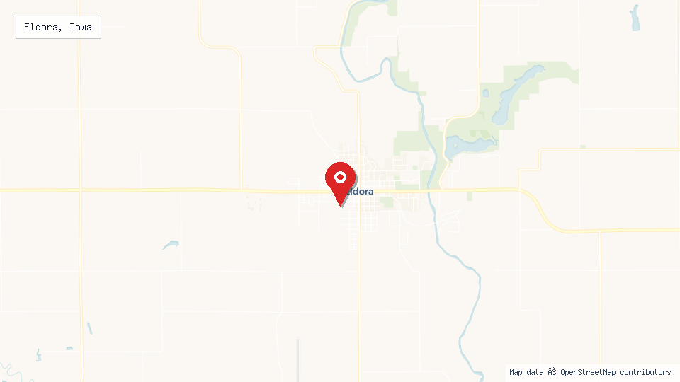 Street map of Eldora, Iowa with location pin