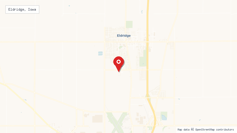 Street map of Eldridge, Iowa with location pin
