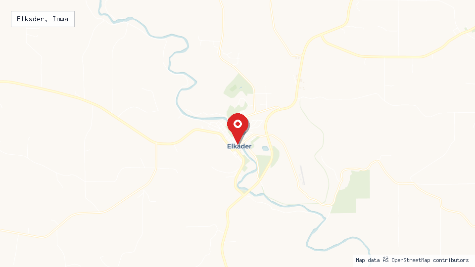 Street map of Elkader, Iowa with location pin