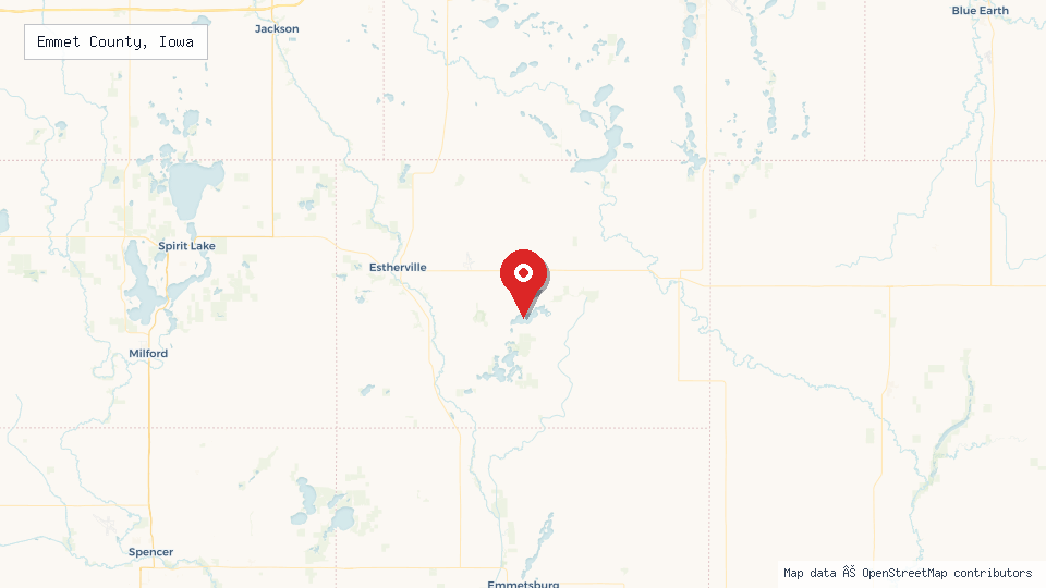 Street map of Emmet County, Iowa with location pin