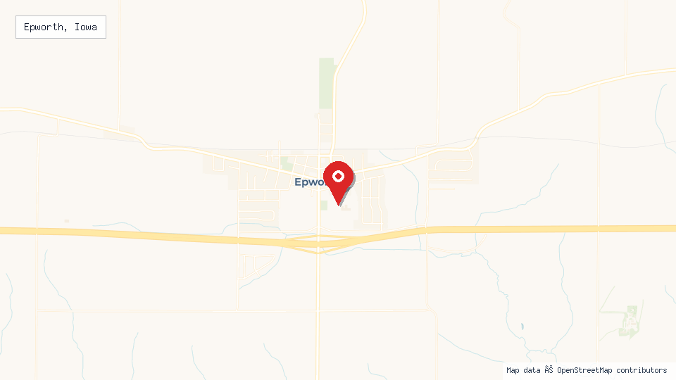 Street map of Epworth, Iowa with location pin