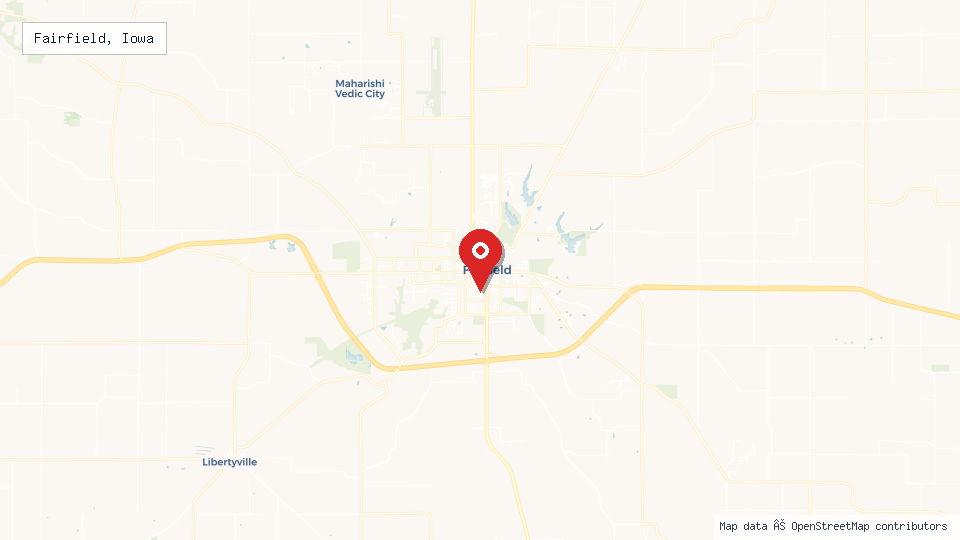 Street map of Fairfield, Iowa with location pin