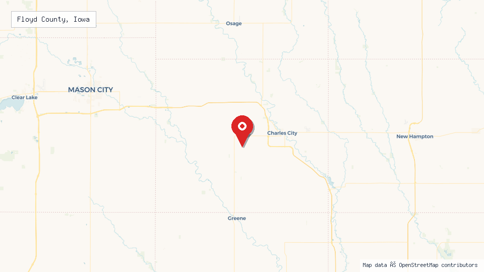 Street map of Floyd County, Iowa with location pin