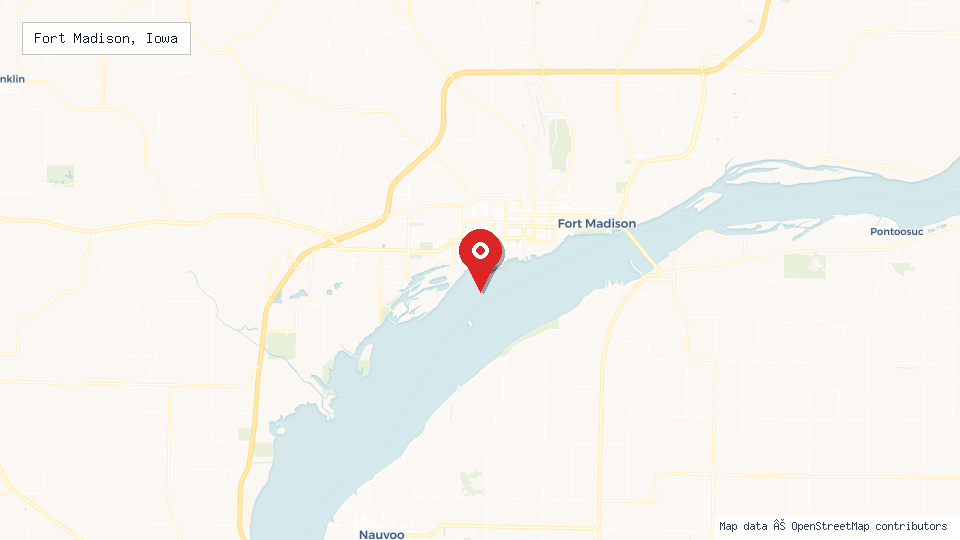 Street map of Fort Madison, Iowa with location pin