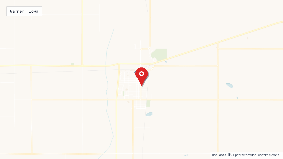 Street map of Garner, Iowa with location pin