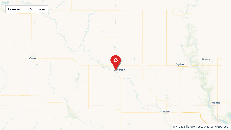 Street map of Greene County, Iowa with location pin