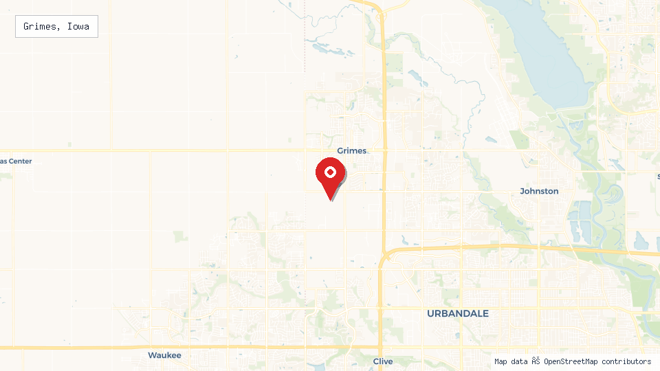 Street map of Grimes, Iowa with location pin